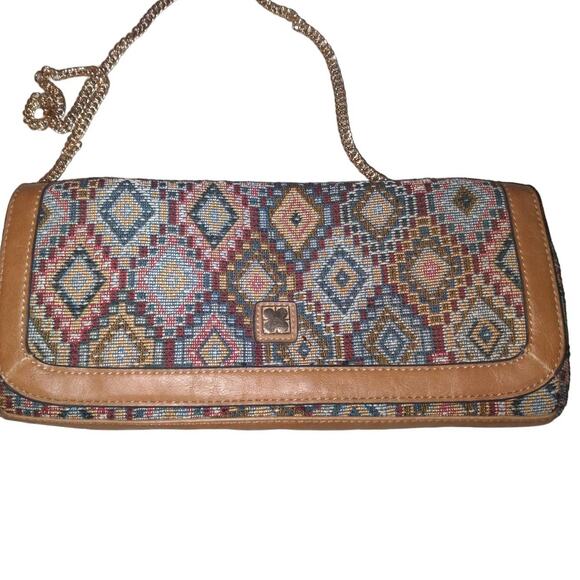 VTG LIz Claiborne Tapestry Baguette Clutch purse with removable chain handle - Picture 1 of 7